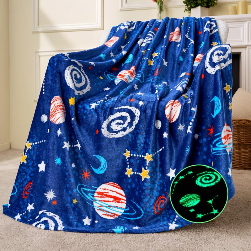 Joiedomi Glow in The Dark Blanket - Space Gifts for Girls Boys Age 2 3 4 5 6 7 8 9 10 11 12 Year Old - Soft Cozy Flannel Kids Throw Blanket  Birthday Bedroom Decor 50""?60"" - Image 1