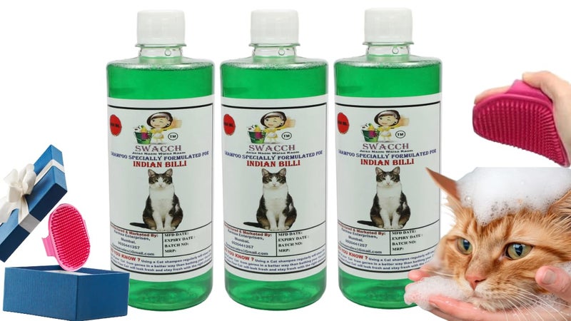 Swacch Indian Billi Shampoo -500ml (Pack of 3) (Neem Alovera) + Bath Brush with Adjustable Straps Combo Pack - Image 1