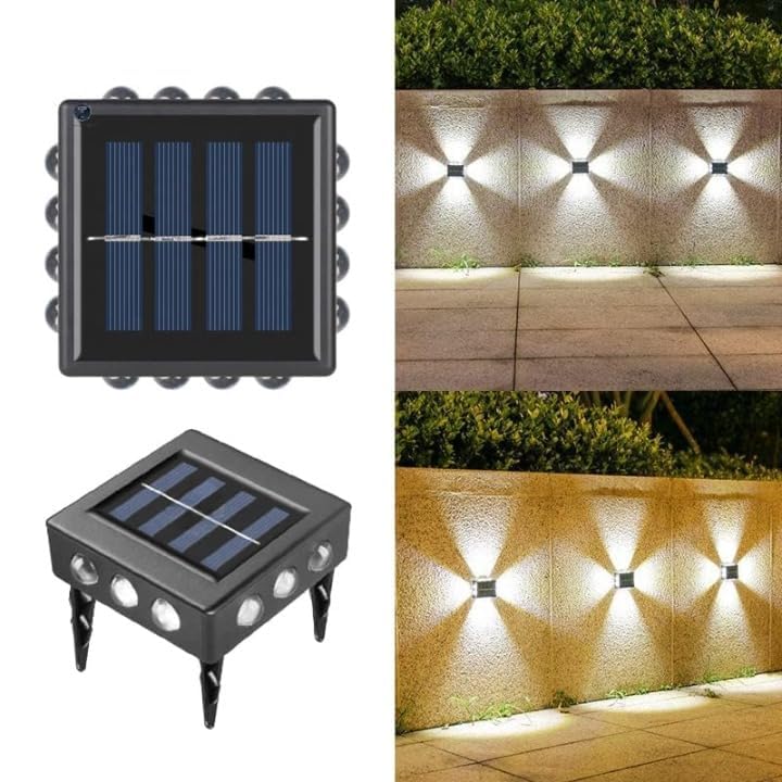 AAOVEFOX 4 Way Solar Wall Fence Decor Light, Outdoor Two Way Up Down, Waterproof, Auto On/Off, 2 Pack - Image 1