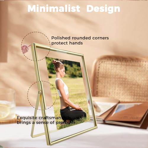 AhaGo Gold Floating Frame, 6"×8", Vertical, 2 Set, For Picture 5x7,4x6,3x5, Tabletop Shelf Photo Frames, Classy Gift For Anniversary, Wedding or Birthday - Image 3