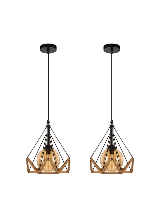 El Rawda Lighting 2 Pcs Modern And Distinctive Single Pendants | modern decorative LED E27 pendant light ceiling lamp hanging suitable for any room | | Color: Black × Beige | Size: 70x21x21 cm