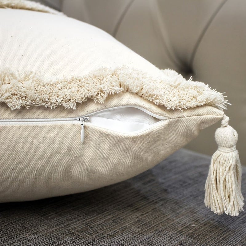 Light Brown 17.72 x 17.72 Inch Tufted Square Rice Pillow Cover Bohemian Home Decor for Living Room Sofa All Season - Image 5