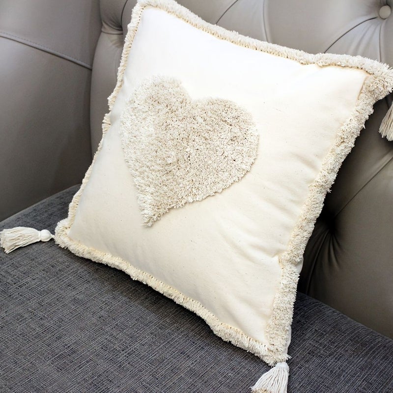 Light Brown 17.72 x 17.72 Inch Tufted Square Rice Pillow Cover Bohemian Home Decor for Living Room Sofa All Season - Image 2