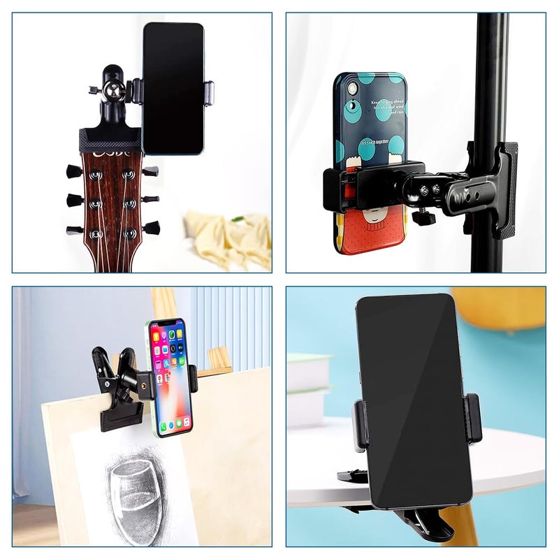 HASTHIP ® 2-in-1 Guitar Phone Holder, Guitar Headstock & Desk Clip Mount for Phone/Action Camera, 360° Rotatable, Strong Clamp, Secure for Musicians, Streamers, Content Creators, Black - Image 5