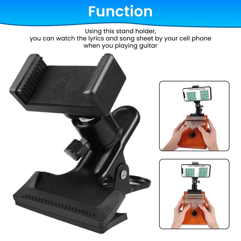 HASTHIP ® 2-in-1 Guitar Phone Holder, Guitar Headstock & Desk Clip Mount for Phone/Action Camera, 360° Rotatable, Strong Clamp, Secure for Musicians, Streamers, Content Creators, Black - Image 3