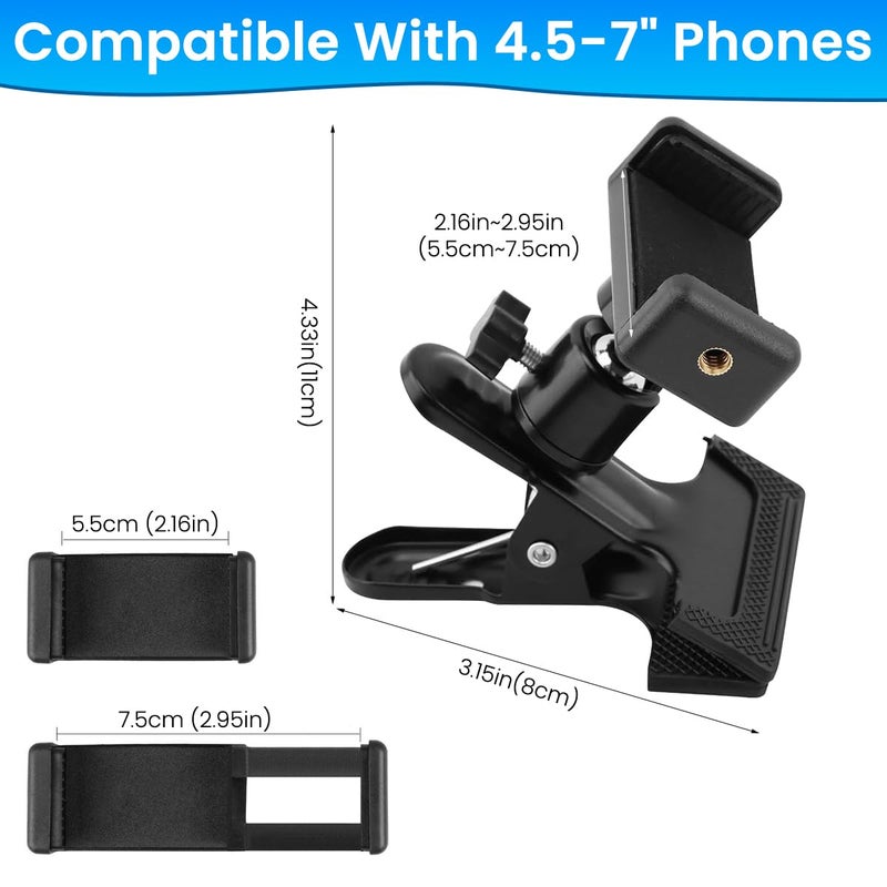 HASTHIP ® 2-in-1 Guitar Phone Holder, Guitar Headstock & Desk Clip Mount for Phone/Action Camera, 360° Rotatable, Strong Clamp, Secure for Musicians, Streamers, Content Creators, Black - Image 2