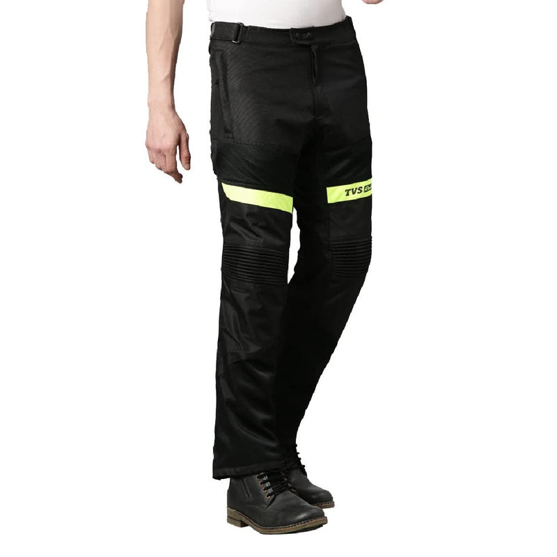 TVS Riding Pants for Men with CE Level-2 Knee Armor, High-Abrasion Resistance |Adjustable Comfort Fit Mesh for Ventilation|Day-Night Reflective Safety|Motorcycle Bike Accessories- (Black/Neon-XL) - Image 2
