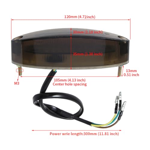 BlyilyB DC12V Dual Color Motorcycle ATV Tail Light White Color For License Plate Light and Red Color For Tail Light Brake Stop Light Lamp (Pack of 1) - Image 3