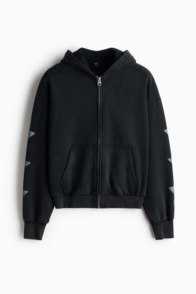 Oversized Fit Printed zip-through hoodie