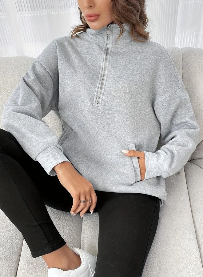 Take Two Take Two Grey Collared Sweatshirt with Half-Zip