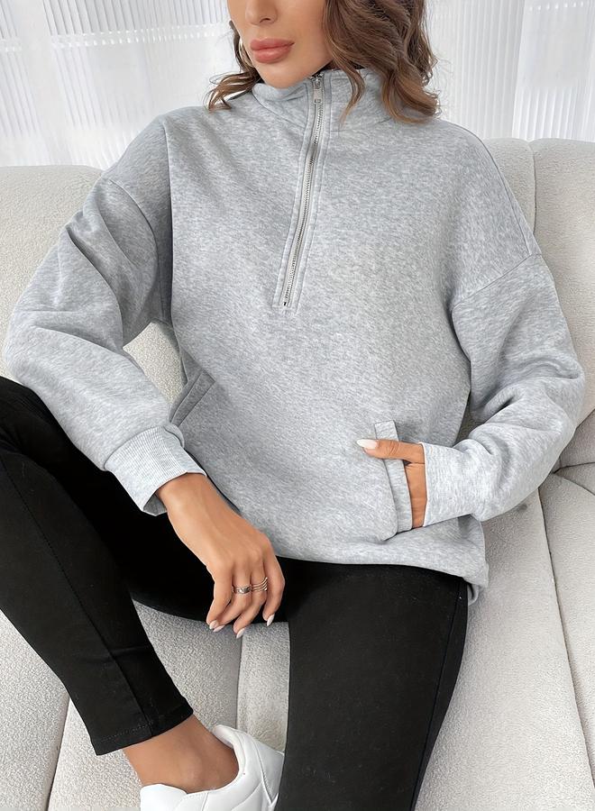 Take Two Grey Collared Sweatshirt with Half-Zip - Image 1
