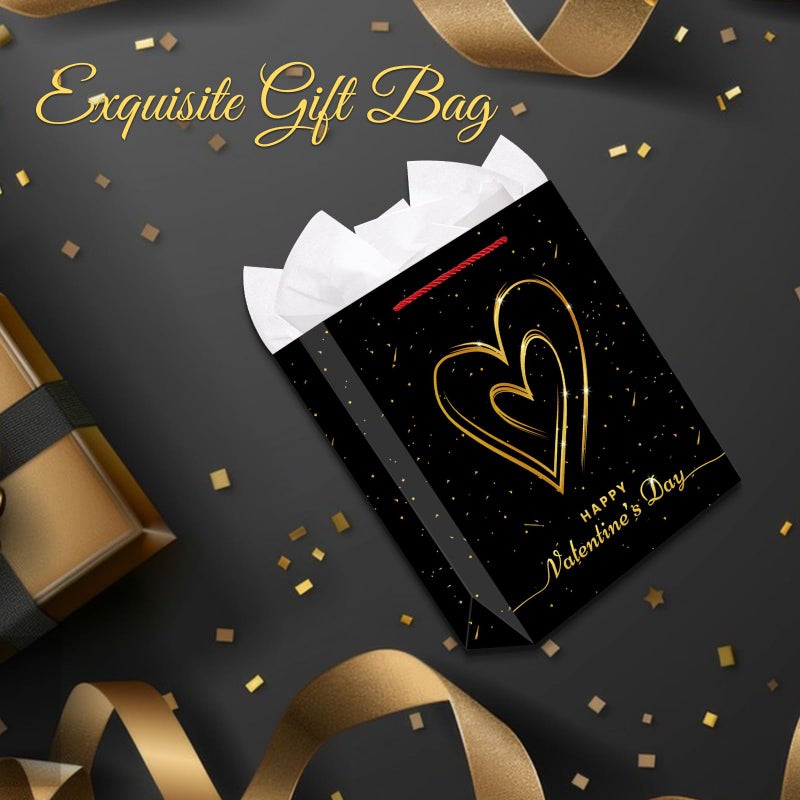FLYAB Black Valentines Day Gift Bag - 13'' Large Gift Bag with Tissue Paper Happy Valentine's Day Paper Gift Bags with Handle Romantic Anniversary Wedding Gifts Bags for Her Him Girlfriend Boyfriend Wife Husband Women Men - Image 4