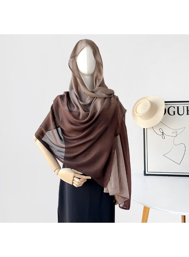 ILovhaprty 180x90cm Elegant Gradient Shawl Scarf - Brown Gradient Lightweight Chiffarob, Versatile Hijab, Prayer Shawl, Abaya Wrap for Women - Image 1