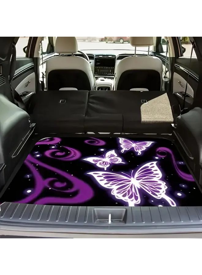 1pc Crystal Velvet Car Trunk Mat With Butterfly And Swirl Design Durable Easy To Clean - Image 1