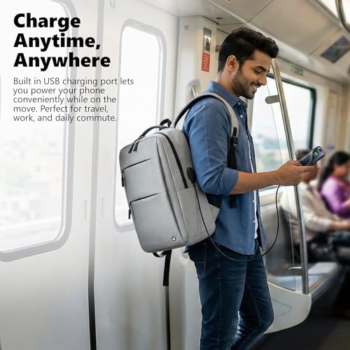 GadgetBite Graphite 20 Litre Laptop Bag with 15.6 Inch Laptop Compartment USB Charging Port and Organiser Pocket for Men Women Boys Office College and Travel with Bottle Pocket Laptop Backpack - Grey - Image 5