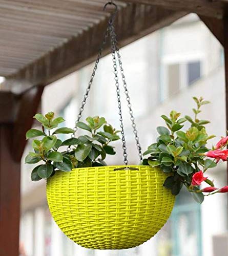 Bianco Round Rattan Woven Hanging Planters with Hanging Chain, Hanging Pots for Plants Balcony (Yellow, Set of 7, 7.1x4.8 Inch) - Image 2