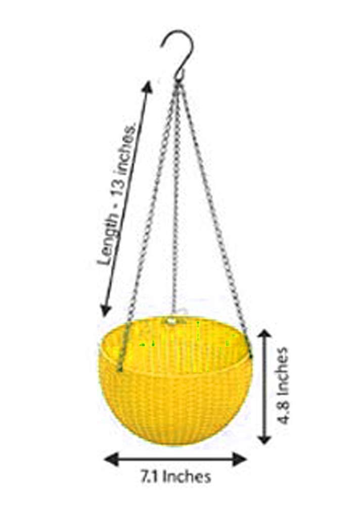Bianco Round Rattan Woven Hanging Planters with Hanging Chain, Hanging Pots for Plants Balcony (Yellow, Set of 7, 7.1x4.8 Inch) - Image 3