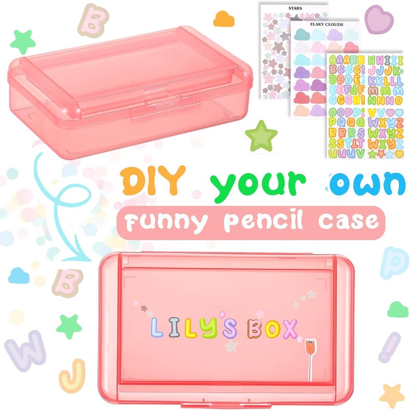 Fainne Double Layer Pencil Box with 3 Stickers Large Capacity Plastic Pencil Case Clear Crayon Box Organizer with Letter Star Cloud Stickers for School Gel Pens Erasers Art Craft Supplies(Pink) - Image 3