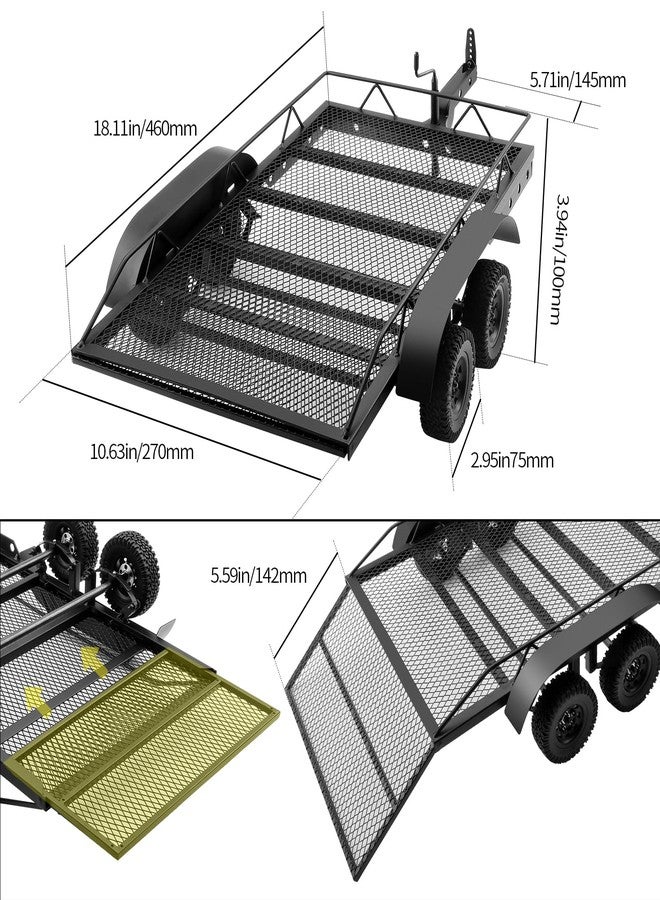 DashRC 1/10 RC Trailer for Hauling Behind Car, Metal Flatbed Trailer Builder Kit for RC Crawler TRX4 TRX6 SCX10 Gen7 Gen8 Upgrades, Hook Hitch and Receiver, Kinetic Winch Strap Included - Image 3