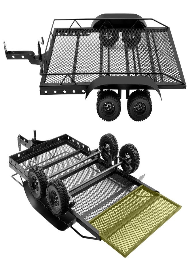 DashRC 1/10 RC Trailer for Hauling Behind Car, Metal Flatbed Trailer Builder Kit for RC Crawler TRX4 TRX6 SCX10 Gen7 Gen8 Upgrades, Hook Hitch and Receiver, Kinetic Winch Strap Included - Image 2
