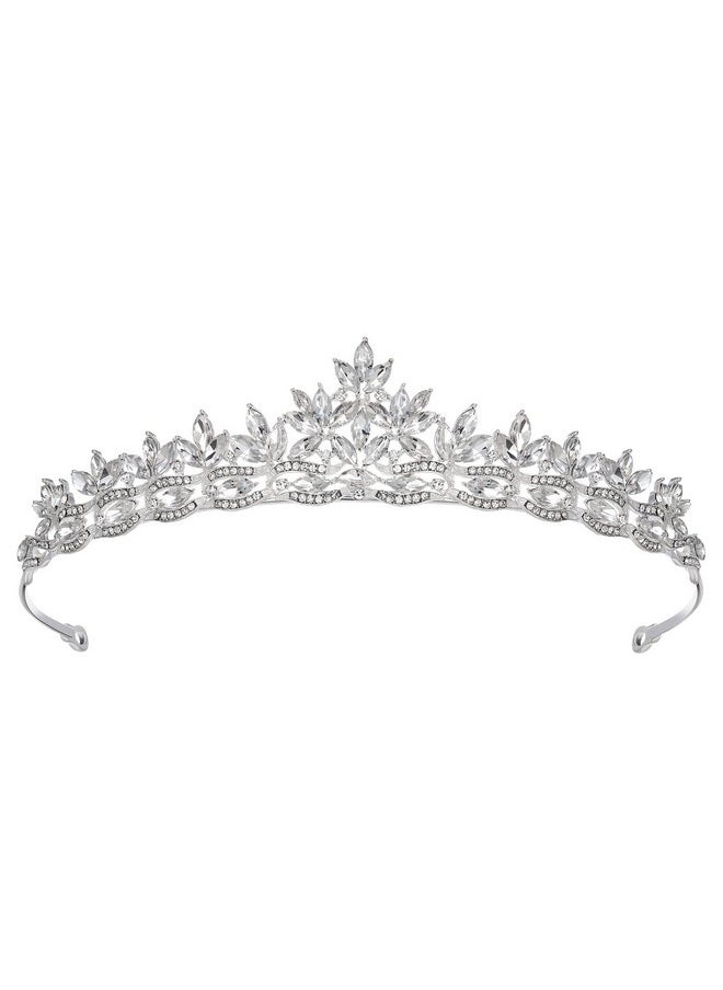 SWEETV Rhineshtone Wedding Tiara For Bride & Flower Girls Princess Tiara Headband Bridal Crown Bridal Hair Accessories For Women Silver+Clear  - Image 1
