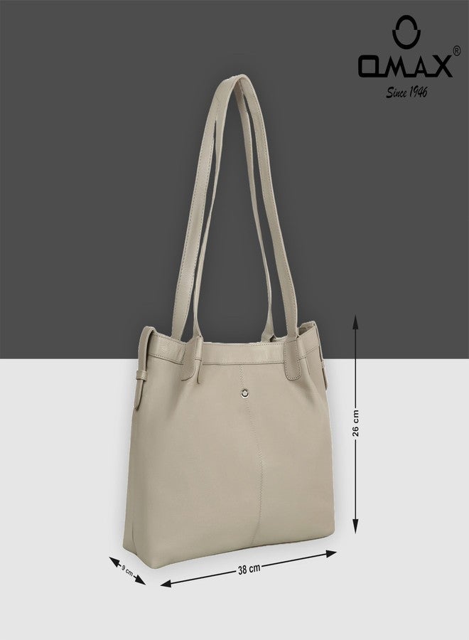 OMAX Genuine Leather Women�s Top Handle Tote Handbag � Stylish,Classic, Elegant, and Spacious Durable Everyday Bag-FL33 (Beige) - Image 3