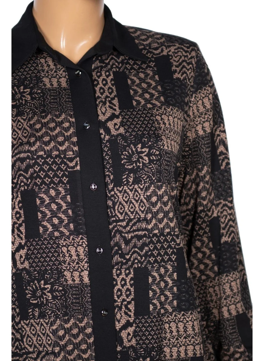 Hesna Women's Feza Ethnic Patterned Black Shirt