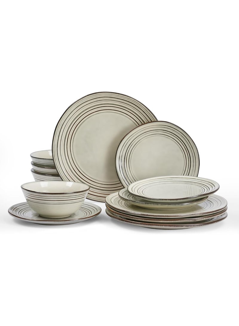 Famiware Twilight 12 Piece Handmade Reactive Glaze Dinnerware Set, Set for 4, Speckled Design, Scratch Resistant, Microwave & Dishwasher Safe, Terre-Verte  - Image 1