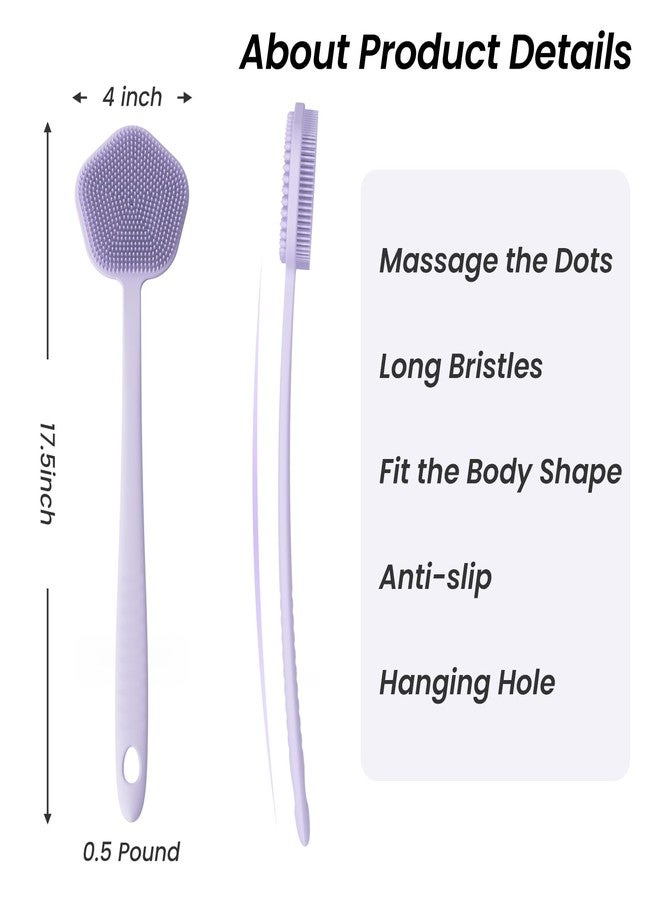 Redfly Silicone Back Scrubber for Shower Brush, 17 inch Long Handled Silicone Body Scrubber for Men & Women, Double Sided Shower Scrubber for Body Brush Exfoliator and Massage, Purple - Image 2