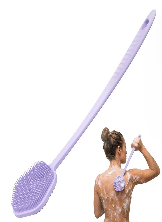 Redfly Silicone Back Scrubber for Shower Brush, 17 inch Long Handled Silicone Body Scrubber for Men & Women, Double Sided Shower Scrubber for Body Brush Exfoliator and Massage, Purple - Image 1