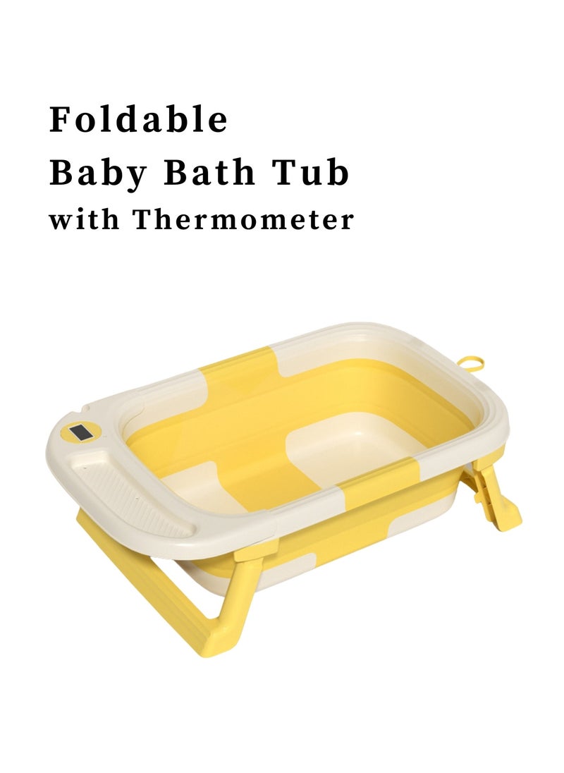Moms Magic Portable Folding Bathtub with Color-Changing Thermometer – Double Folding Design – Soft TPE Hook & Storage – Yellow – Ideal for Small Spaces  - Image 2