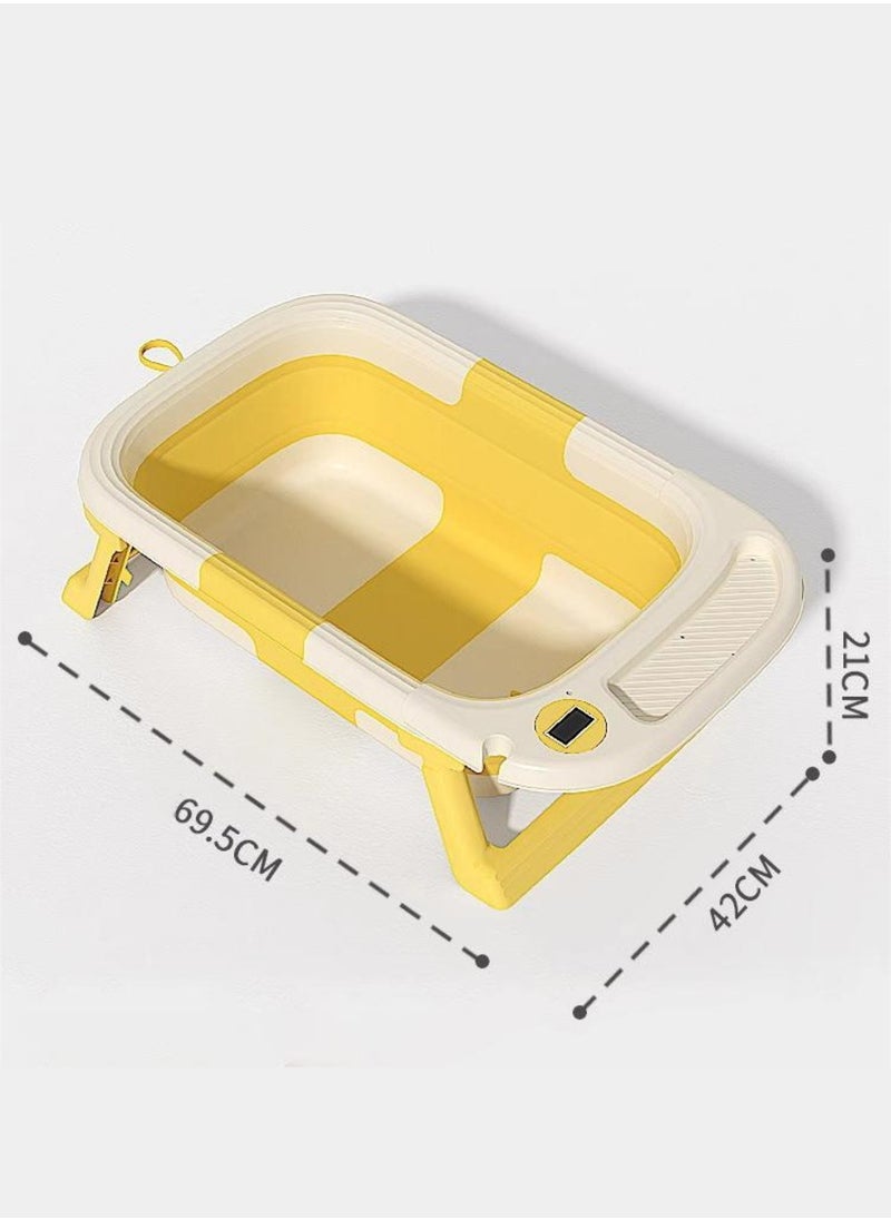 Moms Magic Portable Folding Bathtub with Color-Changing Thermometer – Double Folding Design – Soft TPE Hook & Storage – Yellow – Ideal for Small Spaces  - Image 4