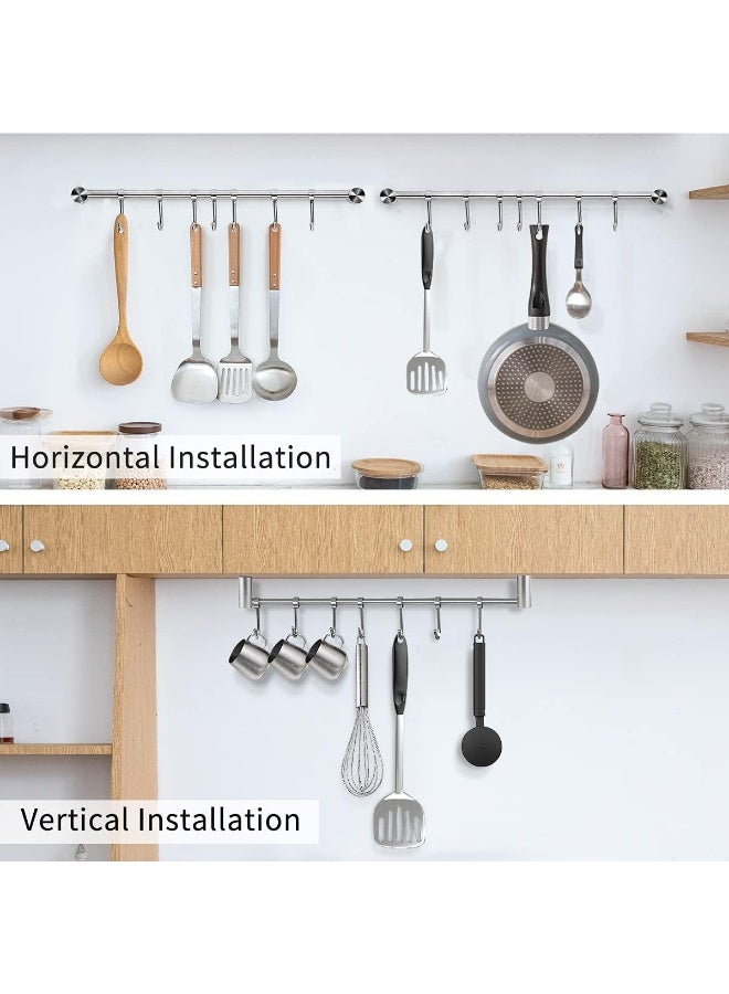 حامل معلق لأواني الطهي بحجم 15.6 بوصة، من الفولاذ المقاوم للصدأ 304، مقاوم للصدأ، يوفر مساحة، سهل التركيب، 7 خطافات منزلقة، 1 قطعة - Image 4