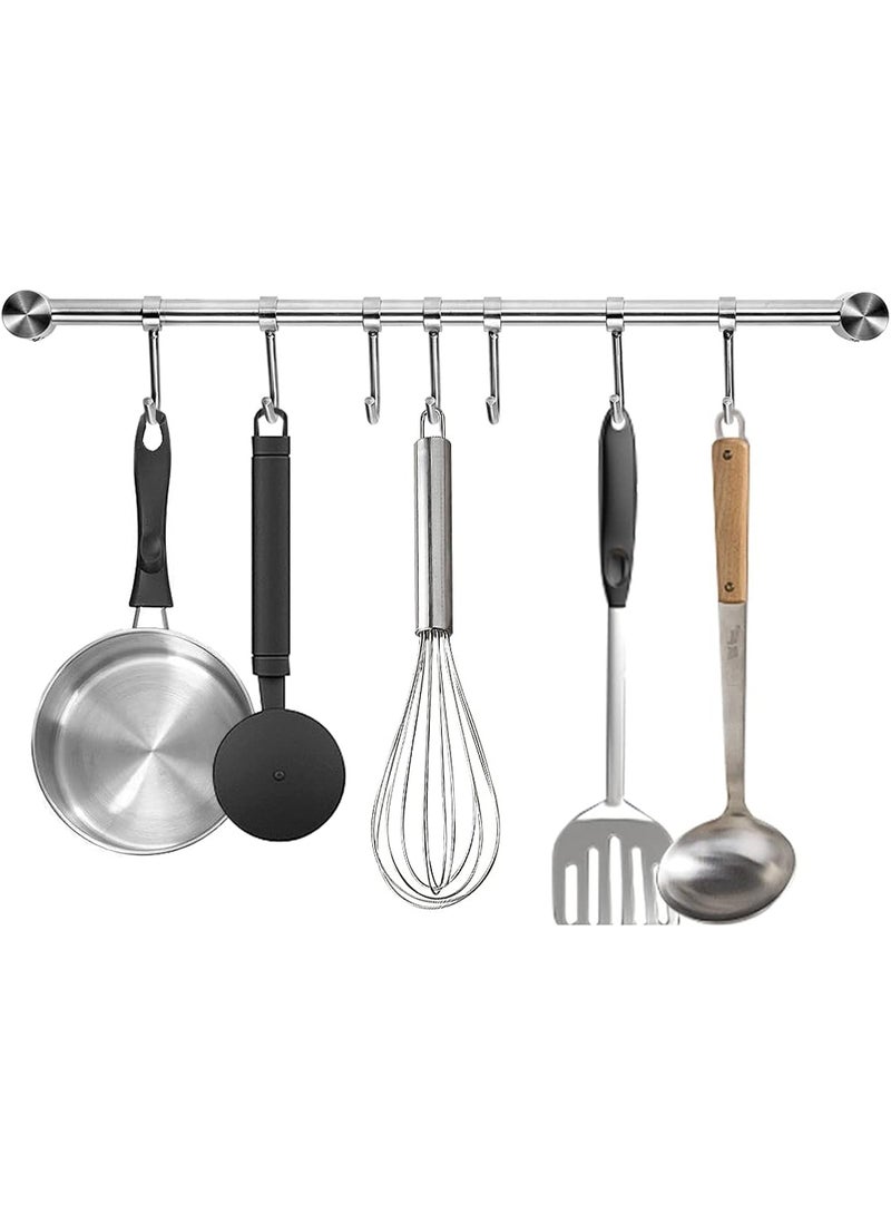 حامل معلق لأواني الطهي بحجم 15.6 بوصة، من الفولاذ المقاوم للصدأ 304، مقاوم للصدأ، يوفر مساحة، سهل التركيب، 7 خطافات منزلقة، 1 قطعة - Image 1