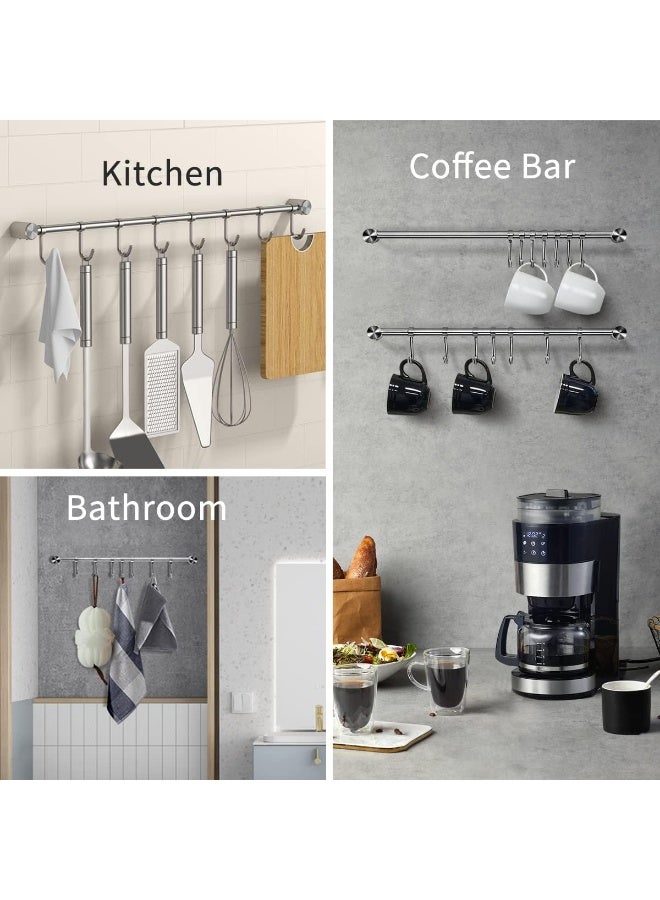 حامل معلق لأواني الطهي بحجم 15.6 بوصة، من الفولاذ المقاوم للصدأ 304، مقاوم للصدأ، يوفر مساحة، سهل التركيب، 7 خطافات منزلقة، 1 قطعة - Image 5