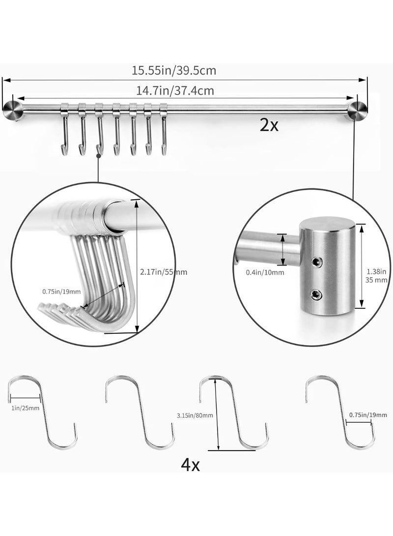 حامل معلق لأواني الطهي بحجم 15.6 بوصة، من الفولاذ المقاوم للصدأ 304، مقاوم للصدأ، يوفر مساحة، سهل التركيب، 7 خطافات منزلقة، 1 قطعة - Image 2