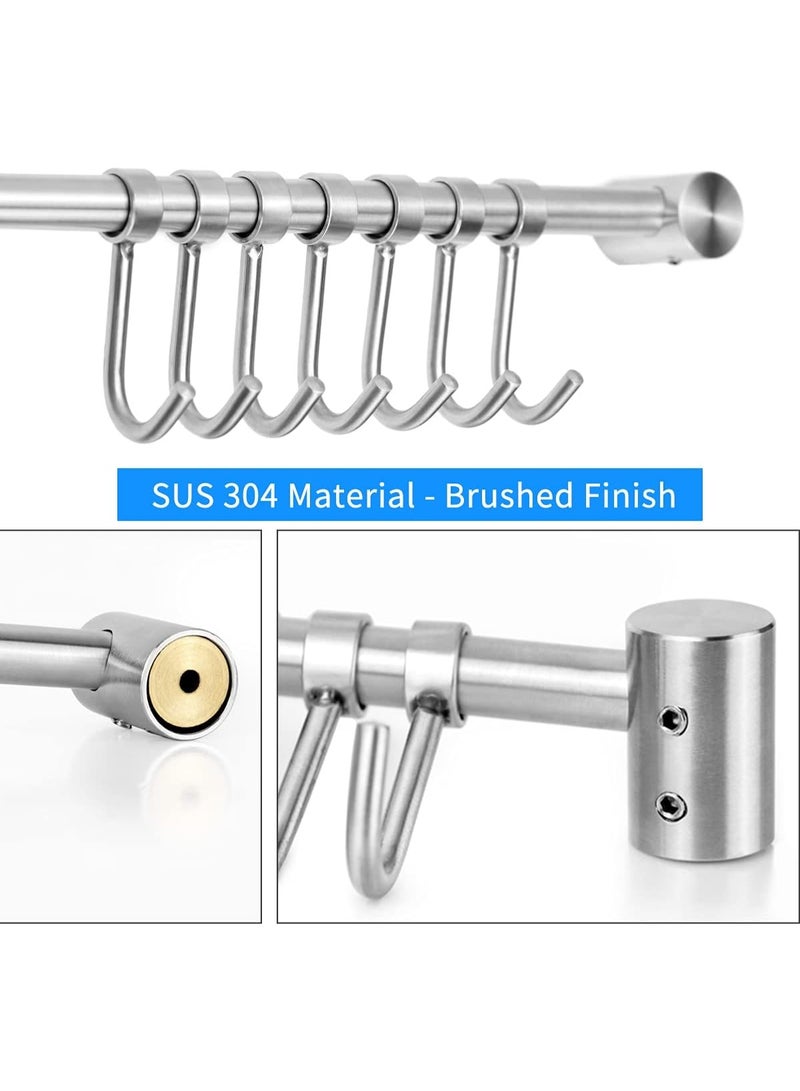 حامل معلق لأواني الطهي بحجم 15.6 بوصة، من الفولاذ المقاوم للصدأ 304، مقاوم للصدأ، يوفر مساحة، سهل التركيب، 7 خطافات منزلقة، 1 قطعة - Image 3