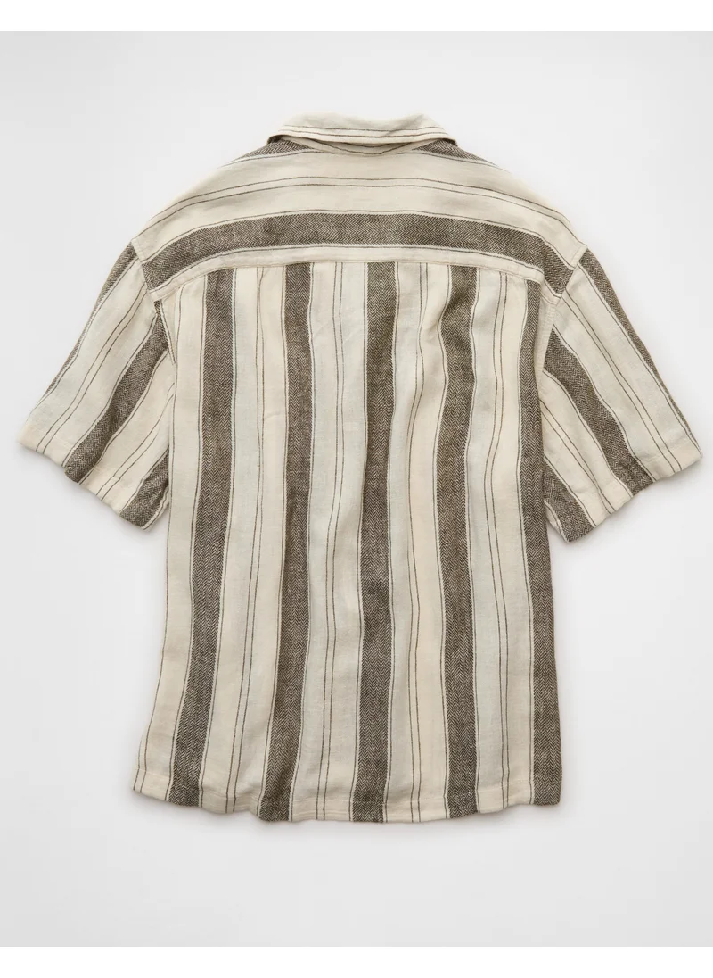 American Eagle AE Textured Striped Button-Up Poolside Shirt