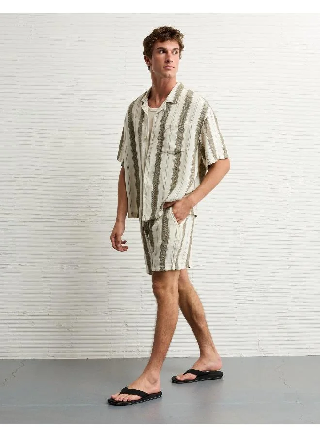 American Eagle AE Textured Striped Button-Up Poolside Shirt