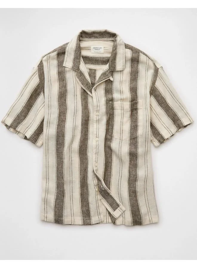 American Eagle AE Textured Striped Button-Up Poolside Shirt