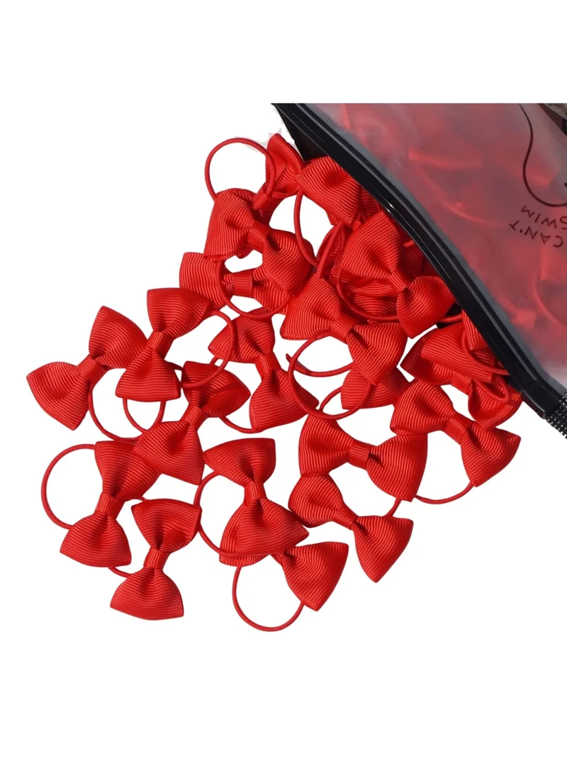 Classic Girls Bow Hair Ties |Soft Stretch Ponytail Holders for Kids, Cute Hair Accessories for Everyday Wear & Special Occasions-Red 20 Pieces