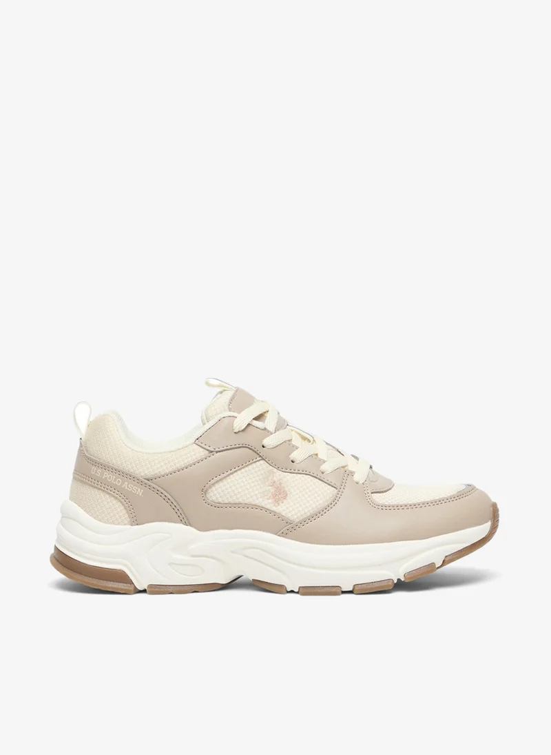 Women's Low-Top Beige Casual Sneakers - Lightweight Shoes Stylish Lace-Up Design Shoes with Comfort Cushioned Sole for Everyday Wear