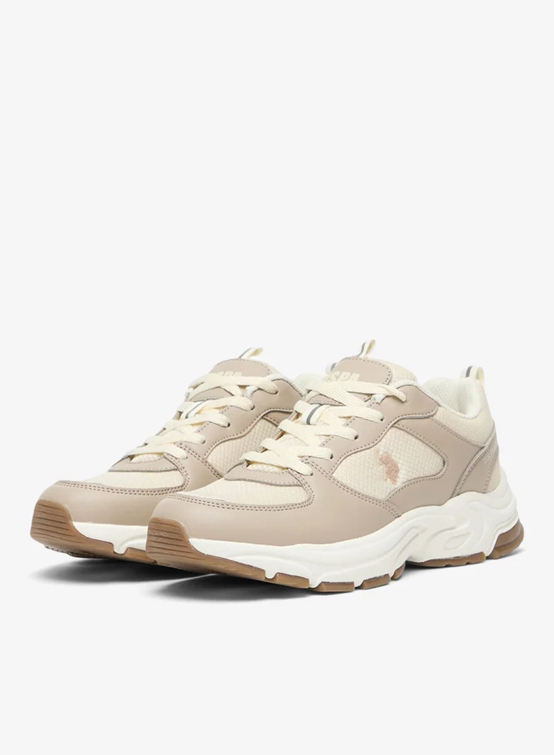 U.S. Polo Assn. Beige Women's Low-Top Beige Casual Sneakers - Lightweight Shoes Stylish Lace-Up Design Shoes with Comfort Cushioned Sole for Everyday Wear for Women | Best Price UAE