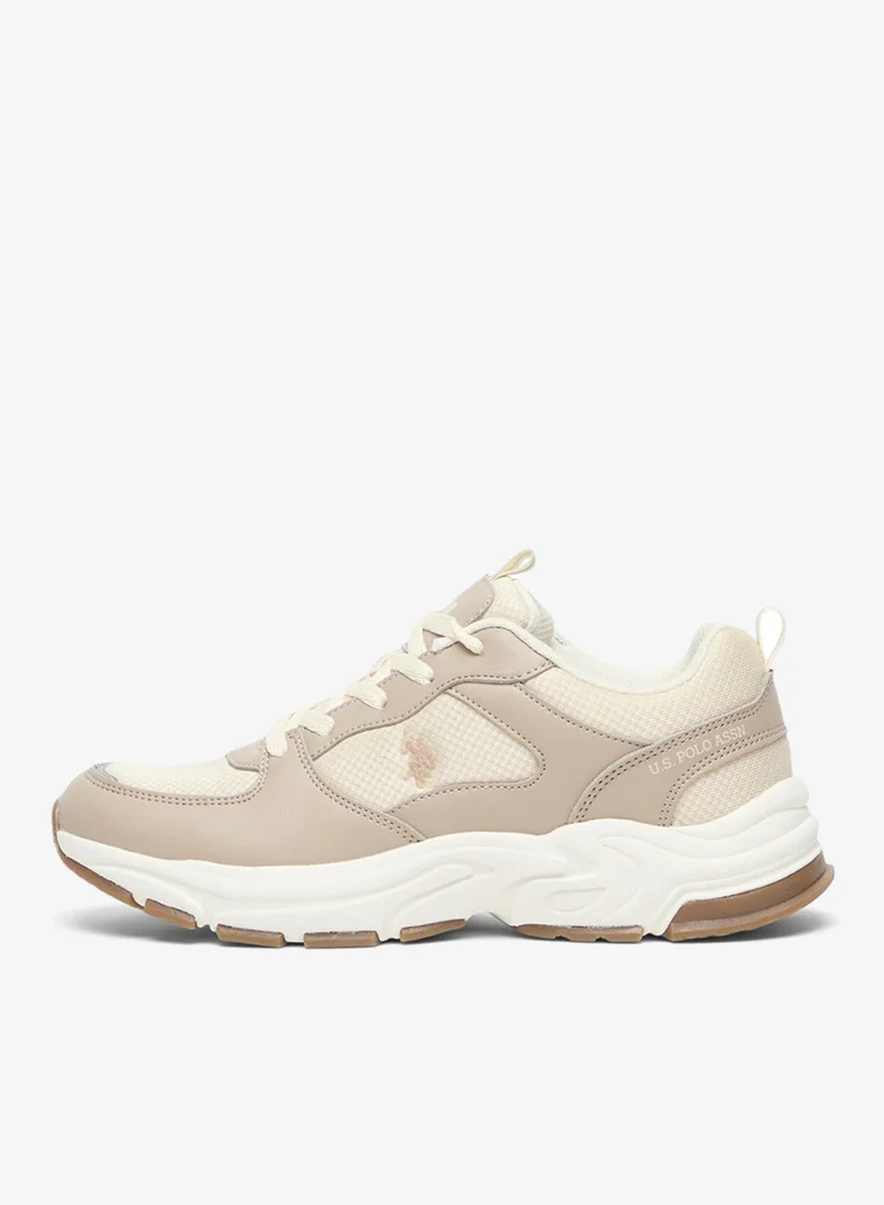 U.S. Polo Assn. Beige Women's Low-Top Beige Casual Sneakers - Lightweight Shoes Stylish Lace-Up Design Shoes with Comfort Cushioned Sole for Everyday Wear for Women | Best Price UAE