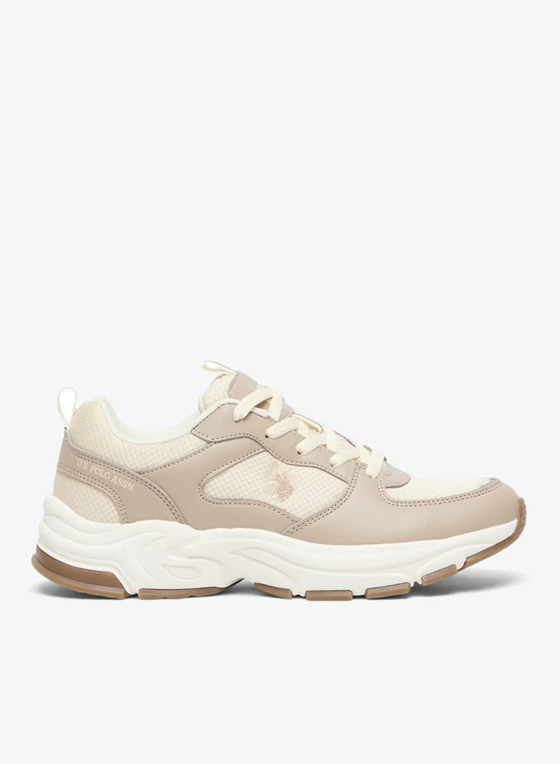 U.S. Polo Assn. Beige Women's Low-Top Beige Casual Sneakers - Lightweight Shoes Stylish Lace-Up Design Shoes with Comfort Cushioned Sole for Everyday Wear for Women | Best Price UAE