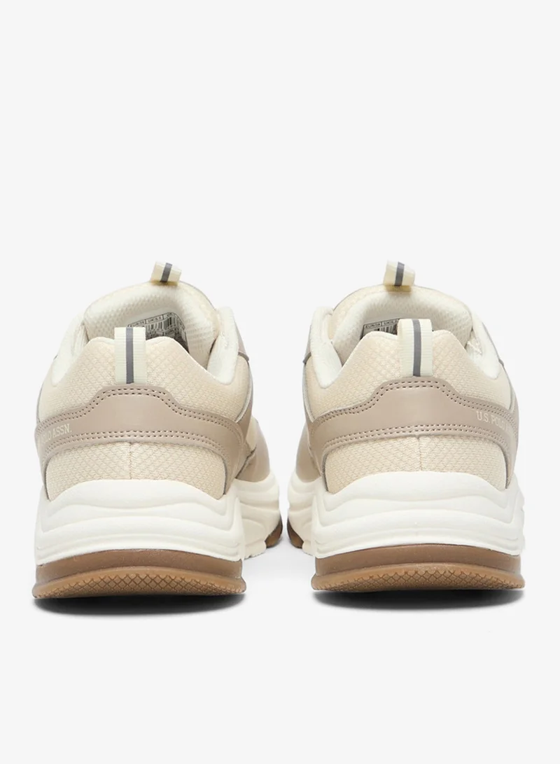 U.S. Polo Assn. Beige Women's Low-Top Beige Casual Sneakers - Lightweight Shoes Stylish Lace-Up Design Shoes with Comfort Cushioned Sole for Everyday Wear for Women | Best Price UAE