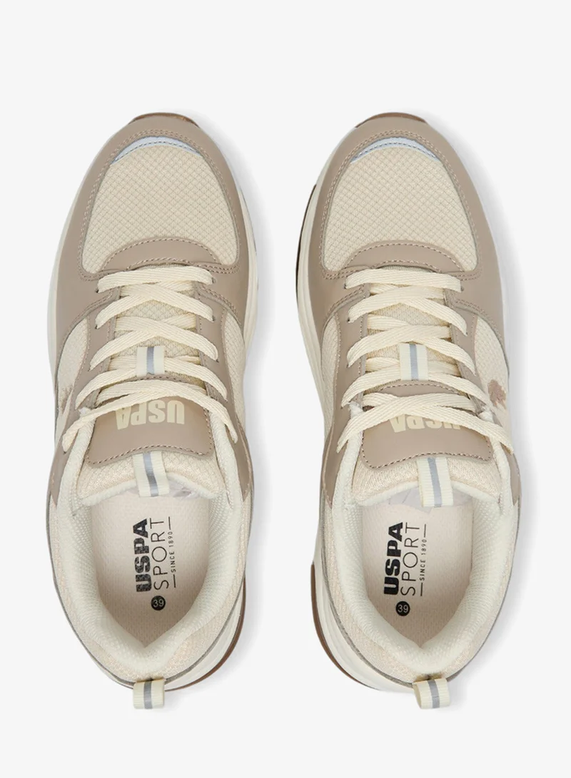 U.S. Polo Assn. Beige Women's Low-Top Beige Casual Sneakers - Lightweight Shoes Stylish Lace-Up Design Shoes with Comfort Cushioned Sole for Everyday Wear for Women | Best Price UAE