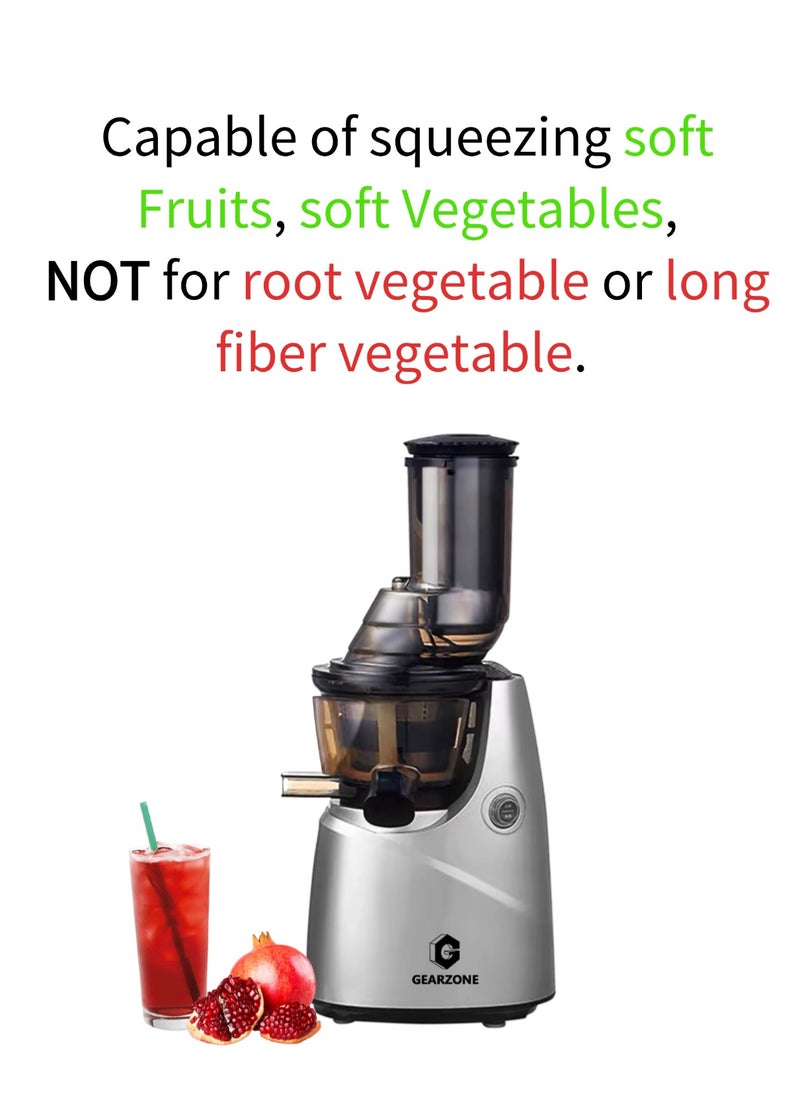GearZone - Slow Masticating Juicer Extractor Easy to Clean, Cold Press Juicer Machines, Juice Extractor with Quiet Motor, Silver Color - Image 1