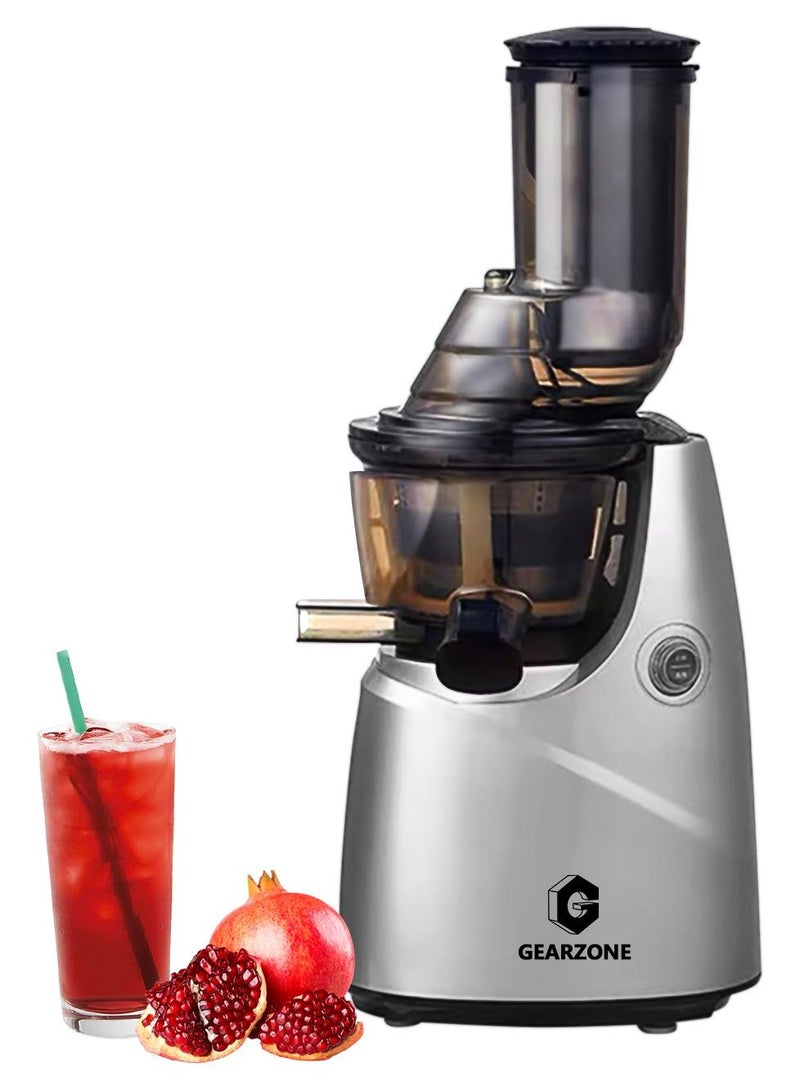 GearZone عصارة مضغ بطيئة، سهلة التنظيف، آلات عصارة بالضغط البارد، عصارة مع محرك هادئ، لون فضي - Image 1