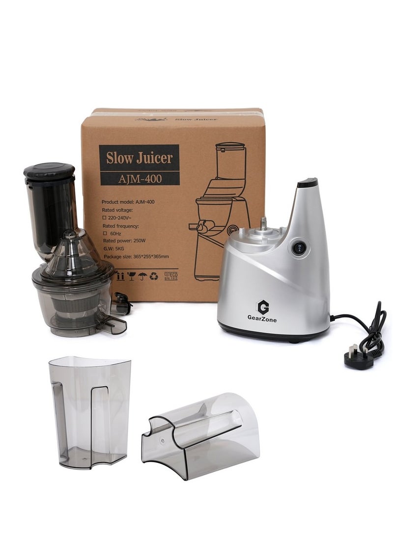 GearZone - Slow Masticating Juicer Extractor Easy to Clean, Cold Press Juicer Machines, Juice Extractor with Quiet Motor, Silver Color - Image 1